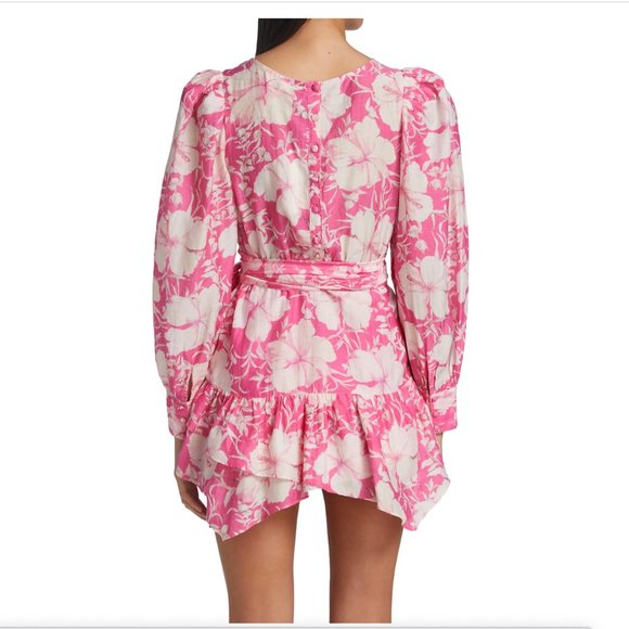LoveShackFancy Teyana Floral Cotton-Silk Minidress pink fuschia size 8 - Picture 6 of 10